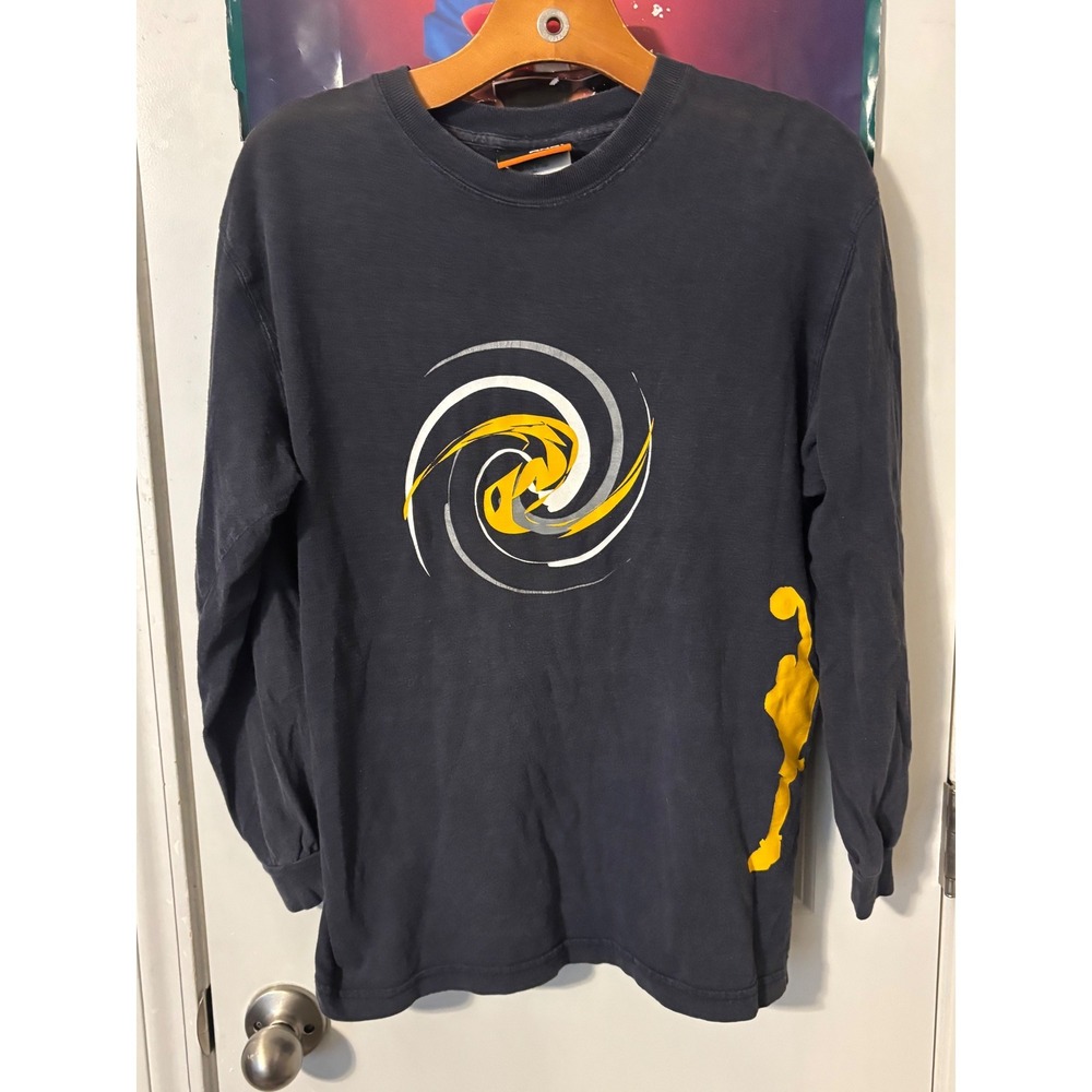 Vintage AND1 Long Sleeve Basketball T-Shirt Navy Blue Yellow Graphic Mens Large